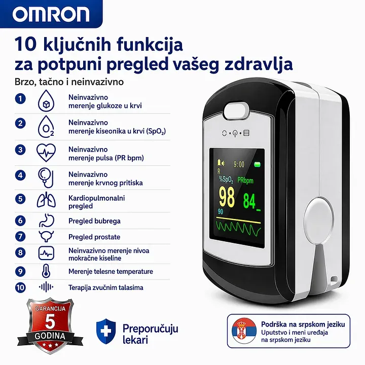 OMRON 10 u 1 neinvazivni merač glukoze u krvi – brzo merenje bez uboda, za kućnu upotrebu