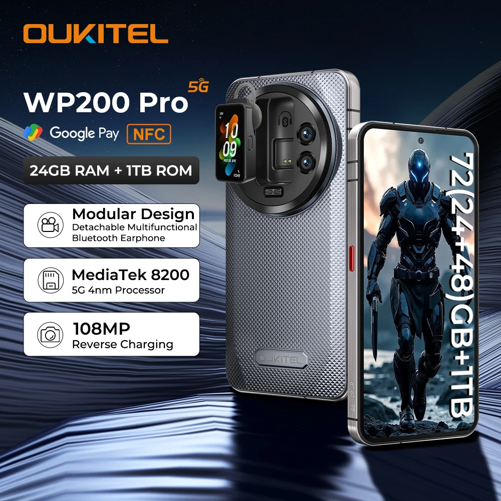 Oukitel WP200 Pro: o primeiro telefone modular e robusto do mundo com auscultadores e smartwatch destacáveis.