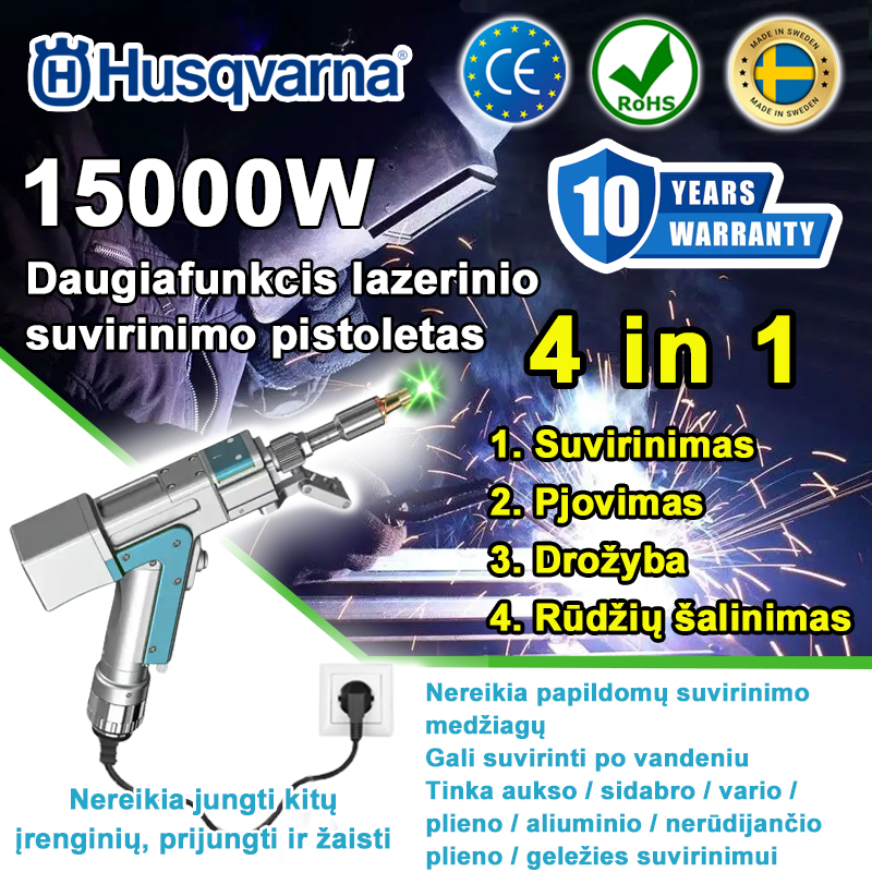  [Pirmasis pasaulyje lazerinis pistoletas keturi viename] Husqvarna 15000W daugiafunkcis lazerinis pi