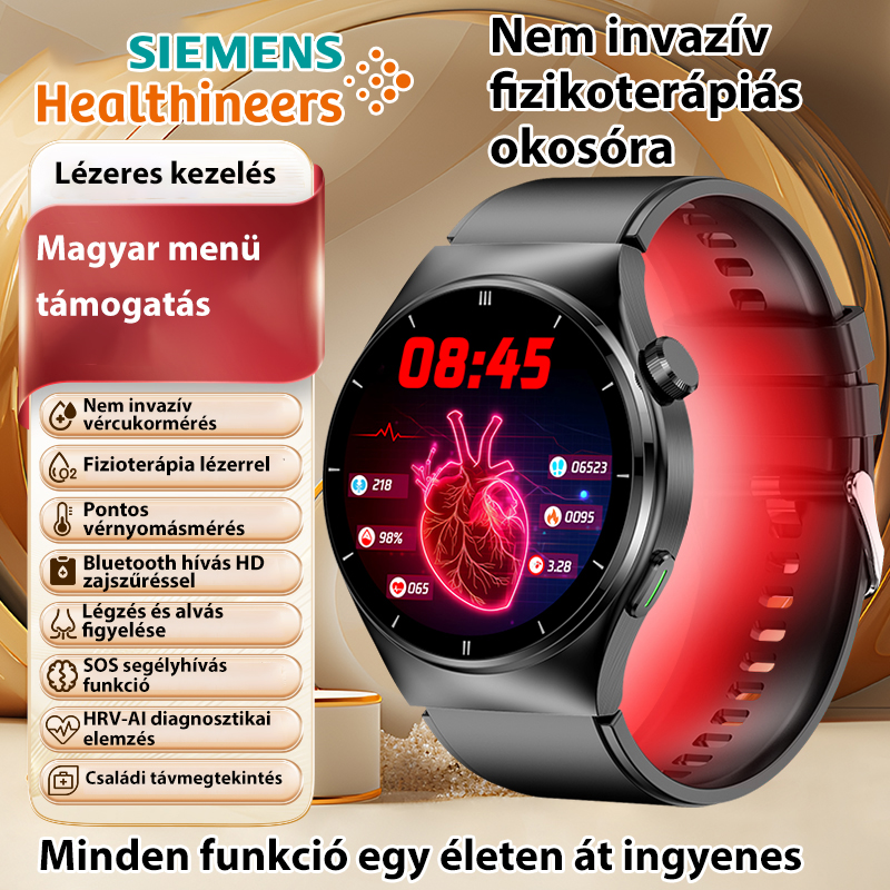 A Siemens lézerterápiás karóra a pulzusszámot, a vérnyomást és a vércukorszintet figyeli