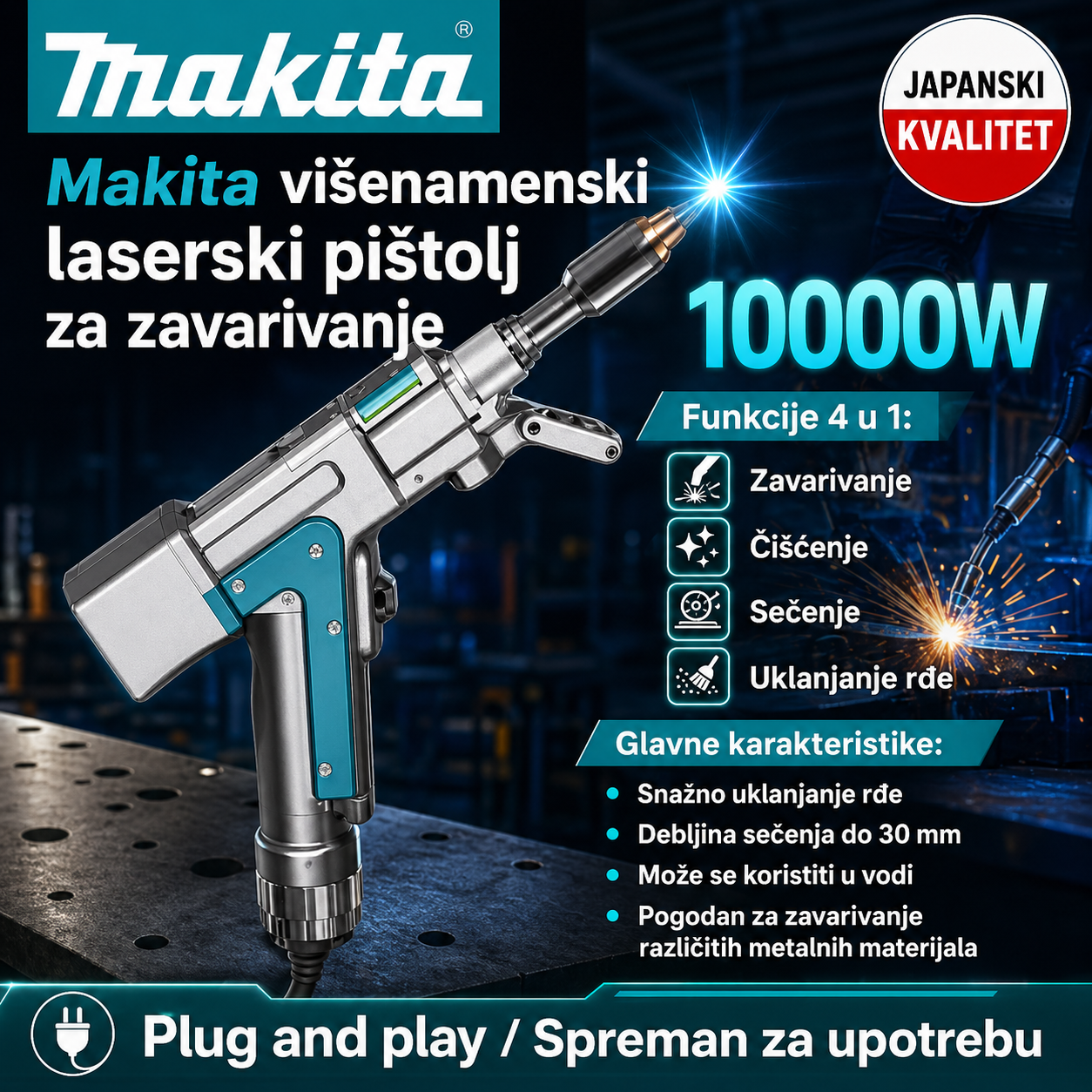 Makita 10000W 4 u 1 višenamenski prenosni laserski pištolj za zavarivanje