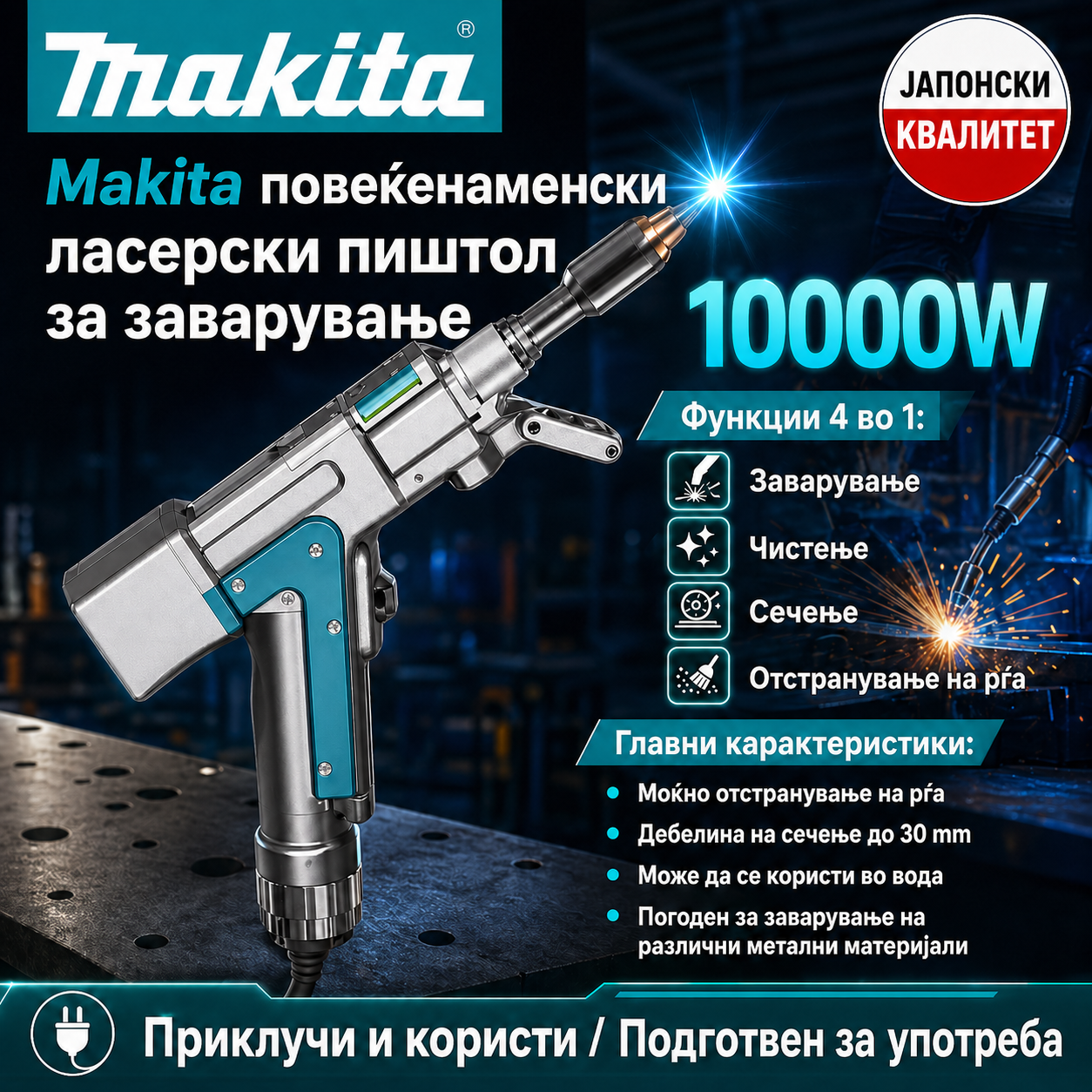 Makita 10000W 4 во 1 повеќенаменски преносен ласерски пиштол за заварување