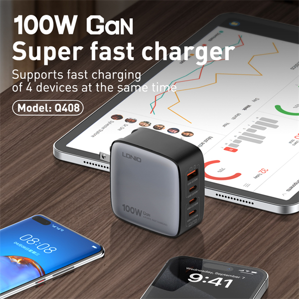 LDNIO 力德諾 Q408 100W GaN 氮化鎵 四口超級快充 手機筆電通用 PD QC 快充充電器 智慧分流 澳門保養