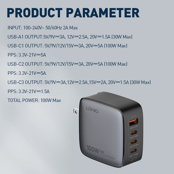 LDNIO 力德諾 Q408 100W GaN 氮化鎵 四口超級快充 手機筆電通用 PD QC 快充充電器 智慧分流 澳門保養