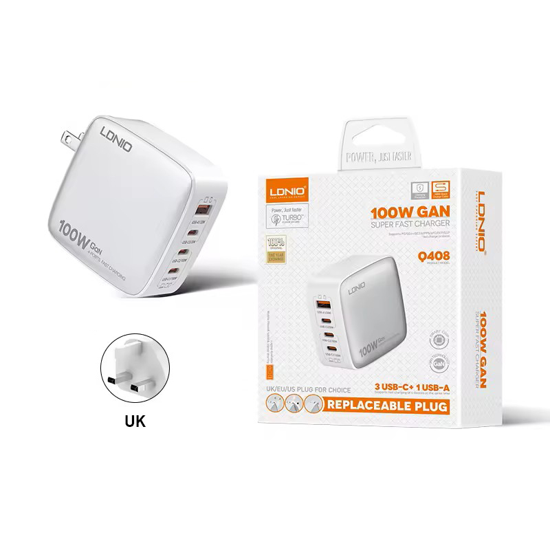 LDNIO 力德諾 Q408 100W GaN 氮化鎵 四口超級快充 手機筆電通用 PD QC 快充充電器 智慧分流 澳門保養