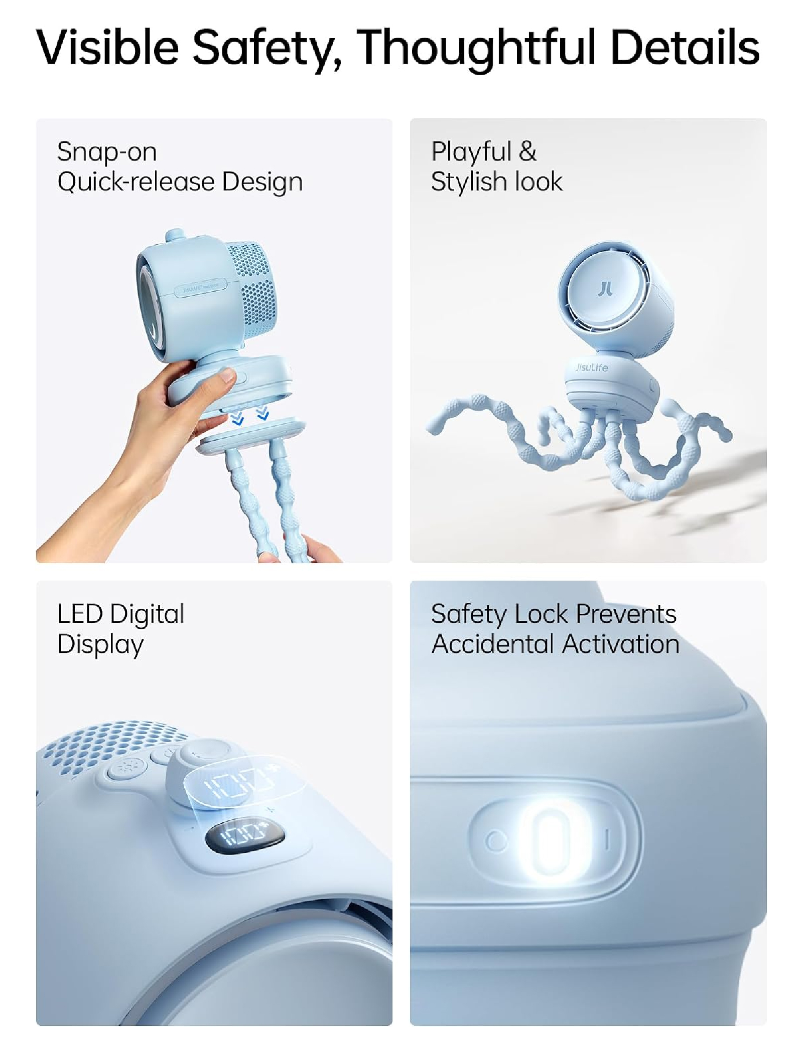 JISULIFE 幾素 Stroller Fan 3 (Octopus) 5000mAh 八爪魚支架100檔風速小夜燈嬰兒車風扇 澳門保養
