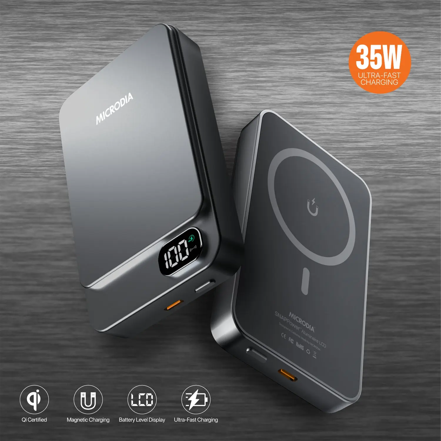 MICRODIA PowerPack MagView Aluminaire 35W 10000mAh 磁吸流動電源 手機充電寶 迷你尿袋 35W極速快充 深灰色 澳門保養