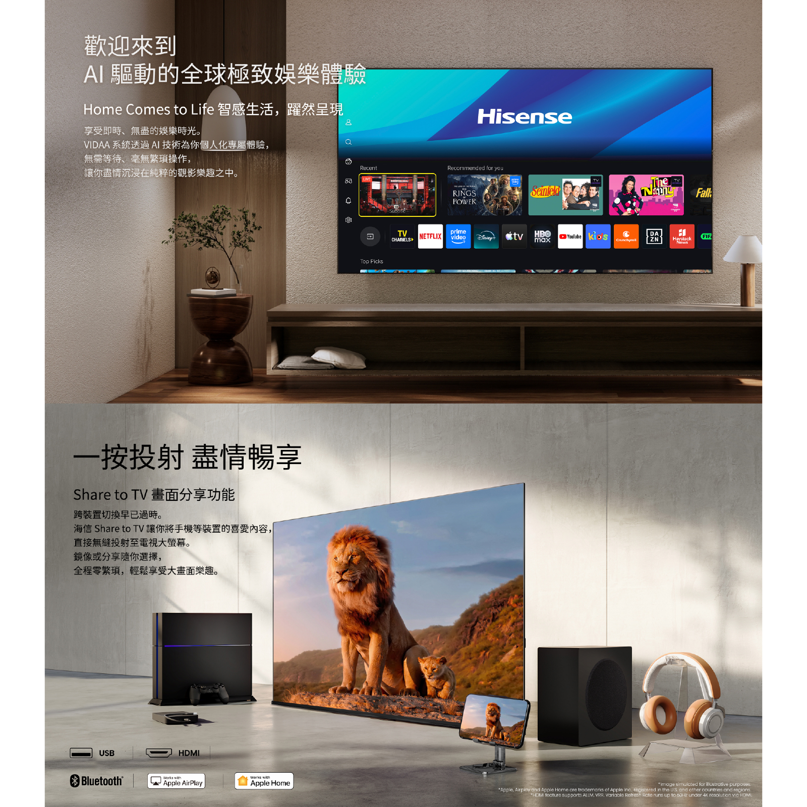 Hisense 海信 65Q6S 4K QLED 量子點高色域智能電視 65吋多尺寸可選 暢享鮮艷畫質 澳門保養