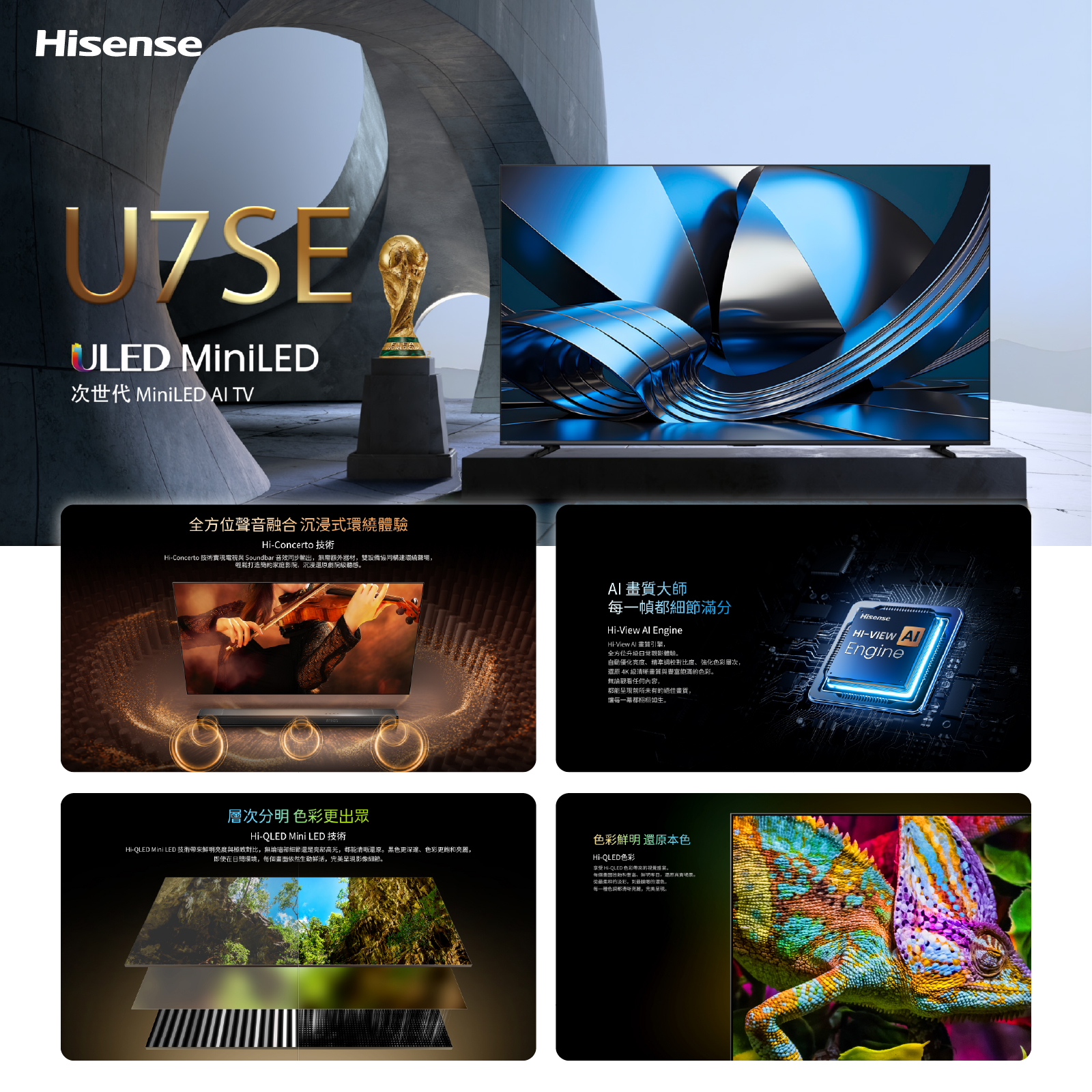 Hisense 海信 U7SE ULED Mini-LED 4K 智能電視 50-85吋多尺寸可選 原生144Hz高刷 獨立重低音 澳門保養