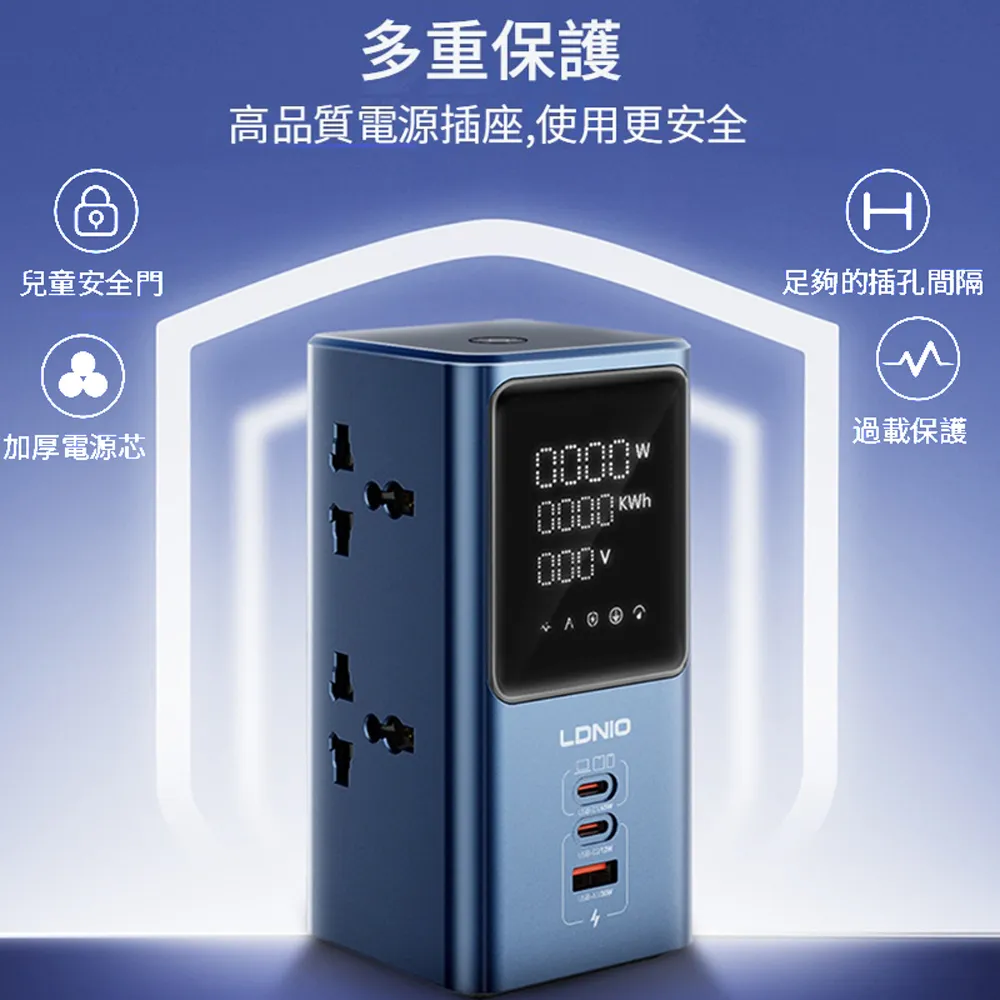 LDNIO 力德諾 SC2 7合1 塔式桌面充電站 GaN 氮化鎵 45W快充 智能排插 手機筆電通用 澳門保養