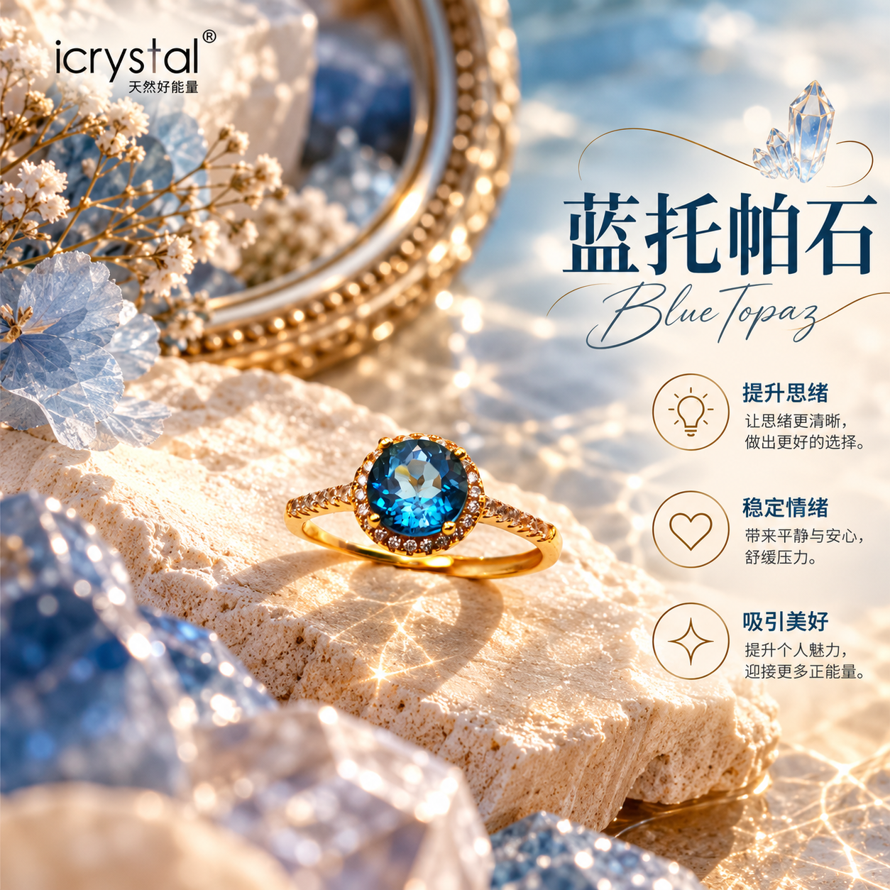 Exquisite London Blue Topaz Sterling Gold Ring 