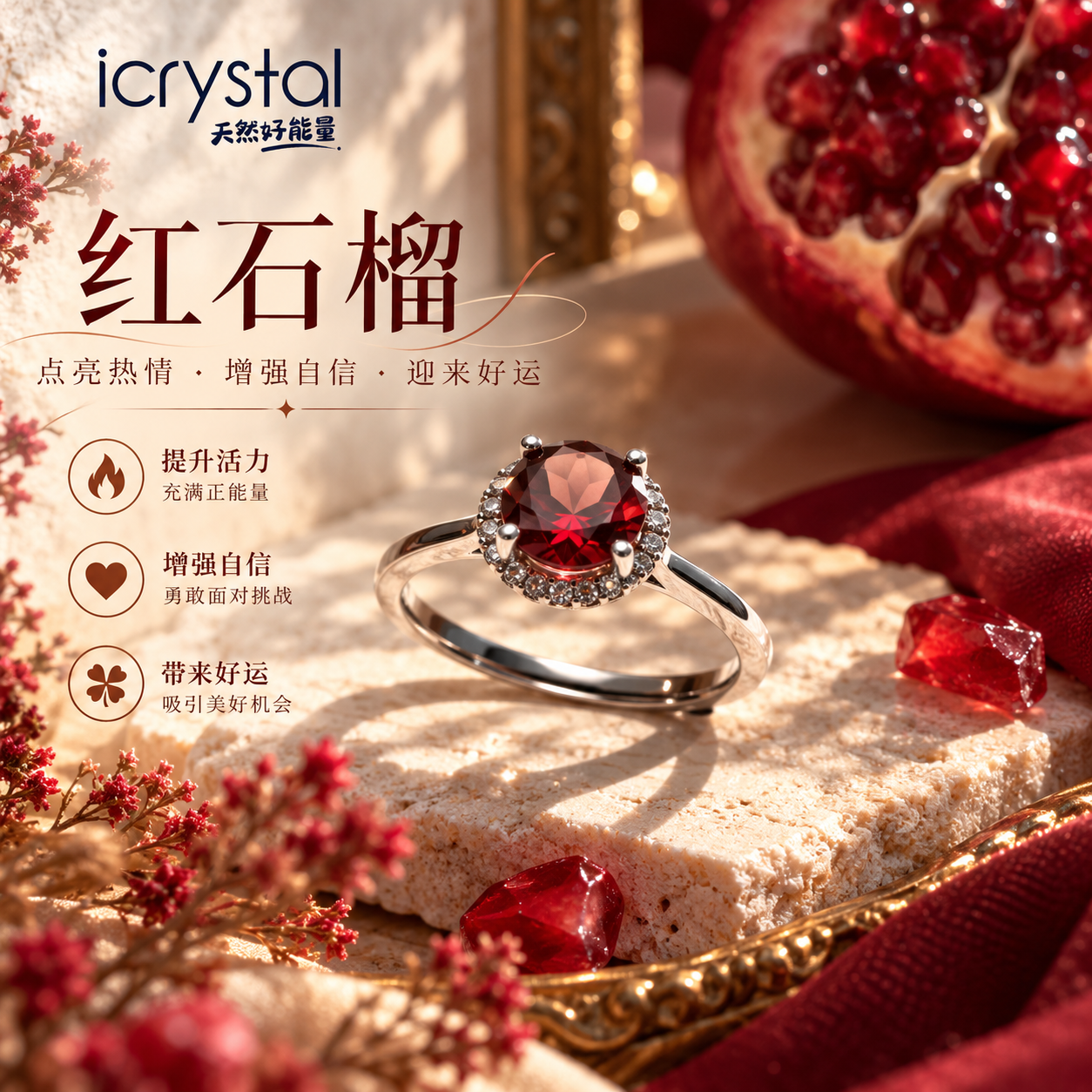 Red Garnet Ring Free Size