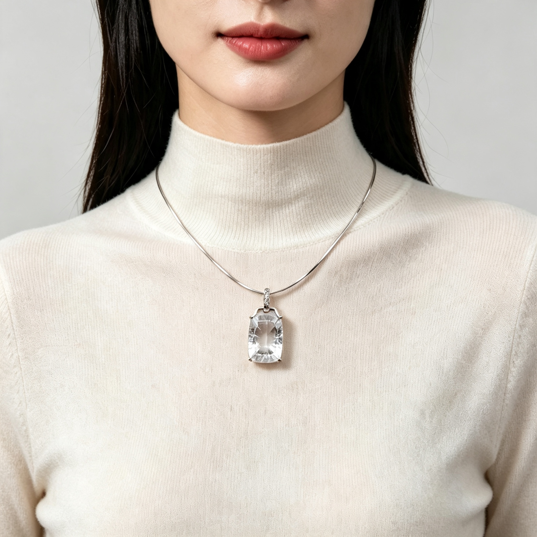 Exquisite Clear Quartz Rectangle Pendant