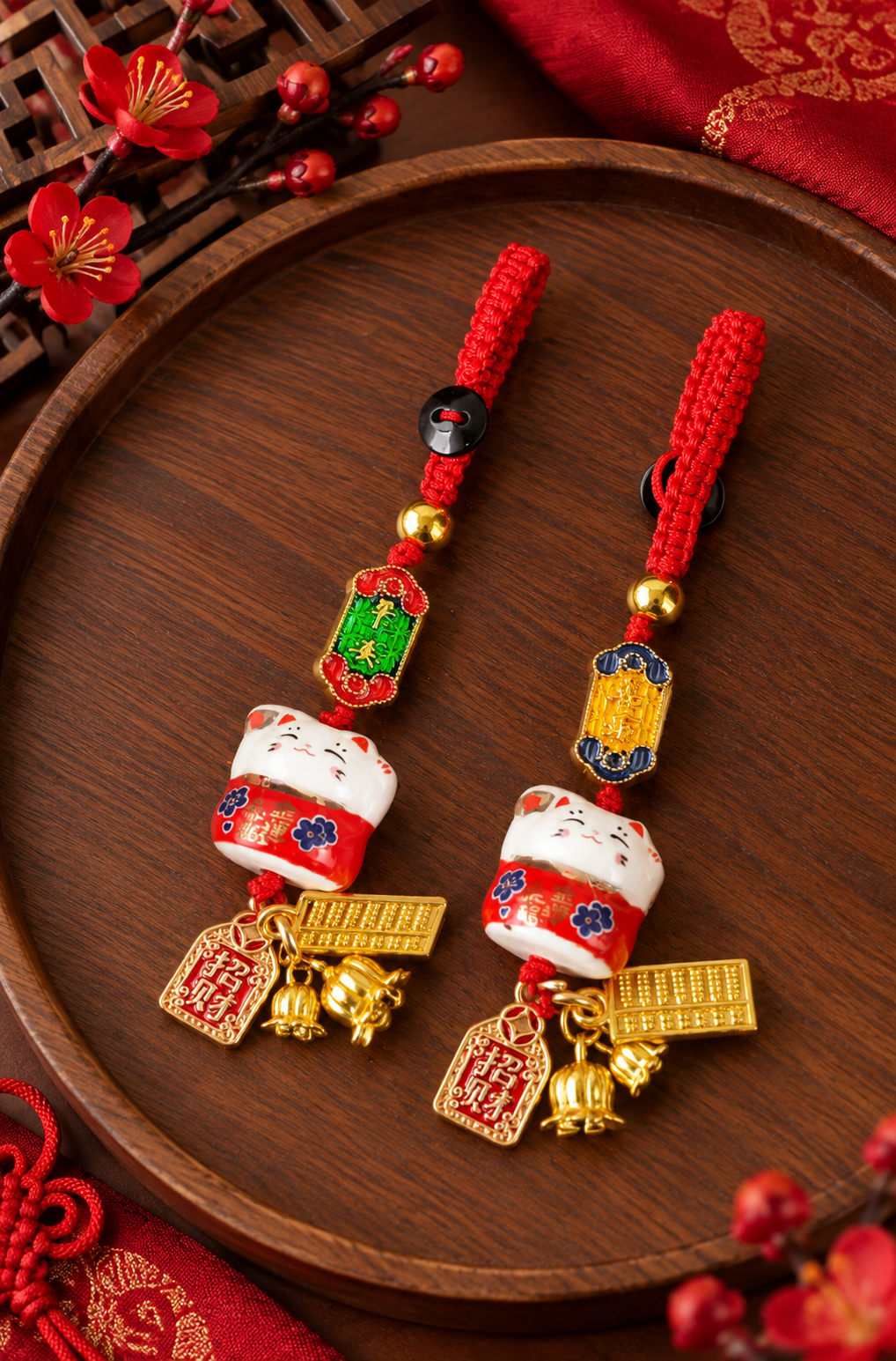 15 Oct - Golden Abacus Lucky Cat Charm - Red