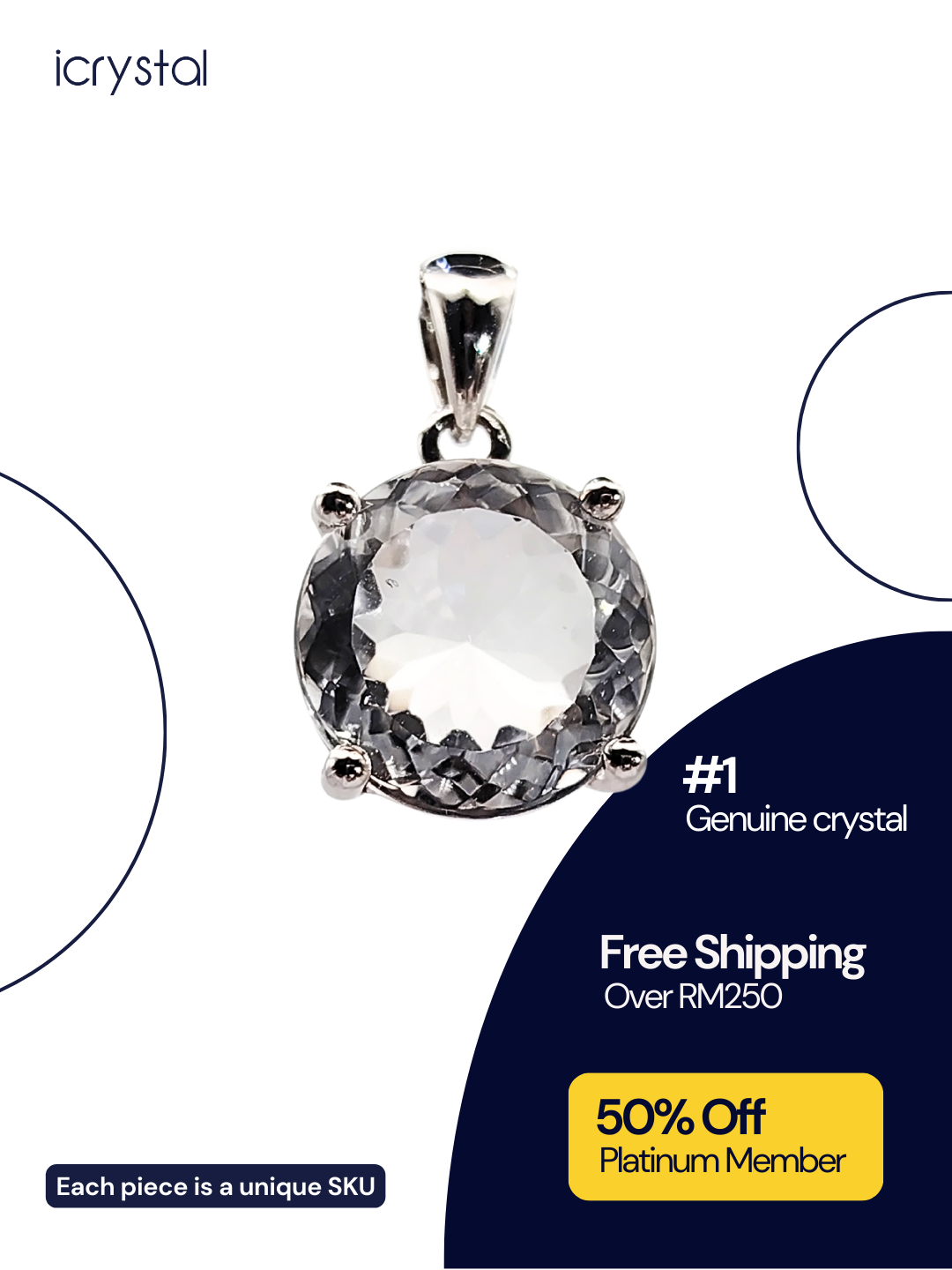 Exquisite Clear Quartz Round  Shape Pendant