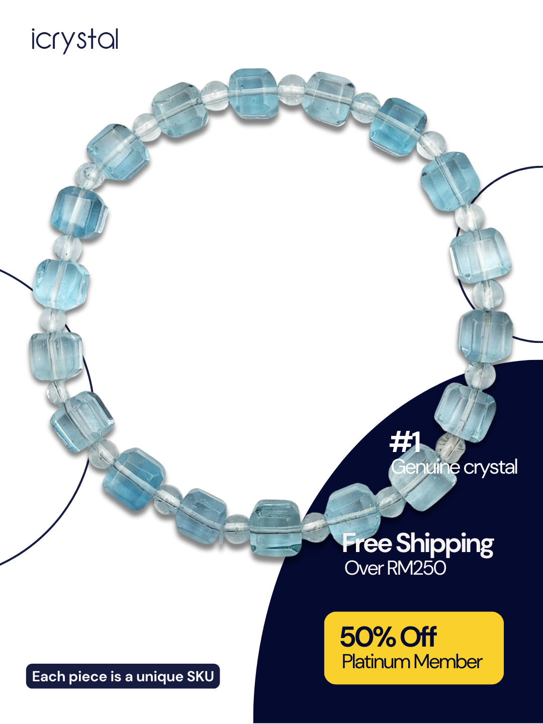 High Grade USA Blue Topaz Cube Bracelet