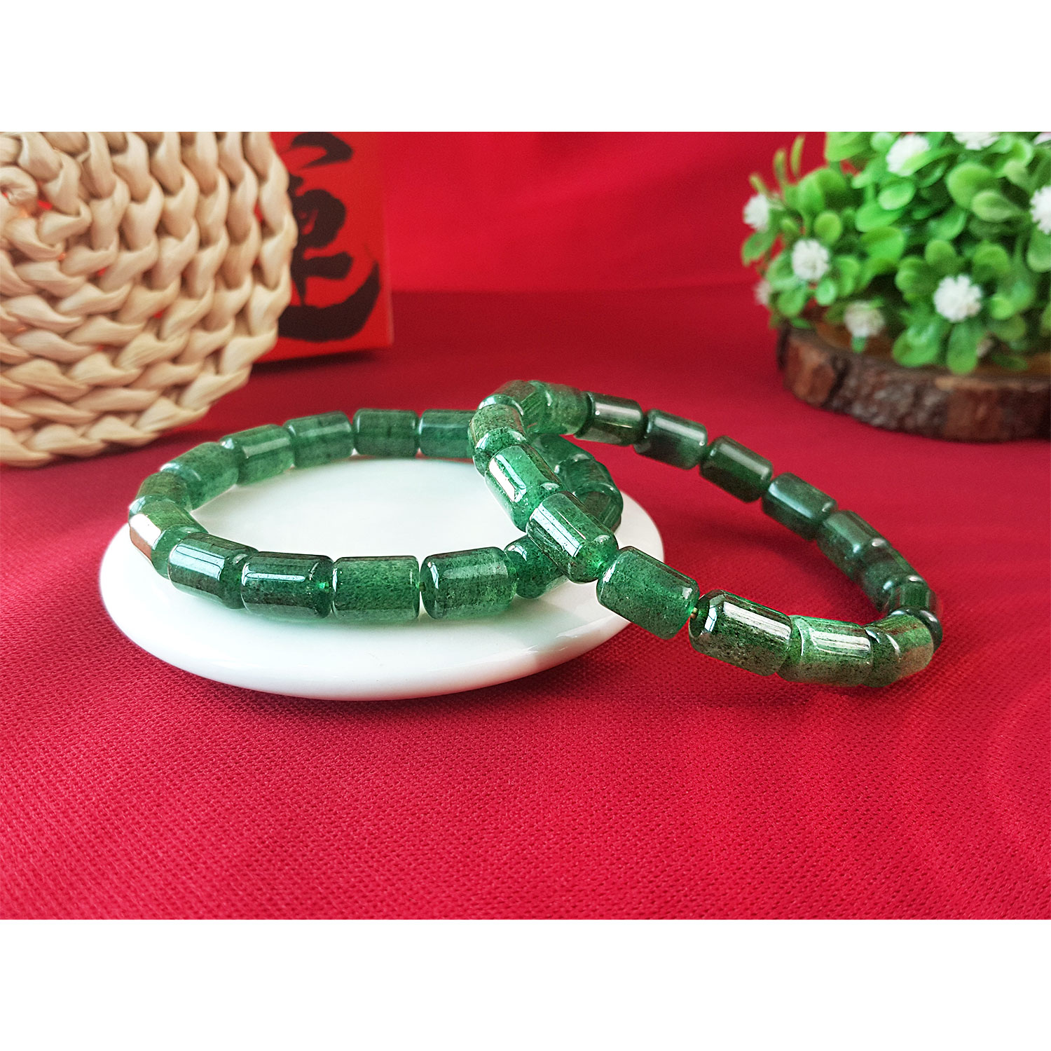 22 Jun - Green Strawberry Barrel Shape Bracelet