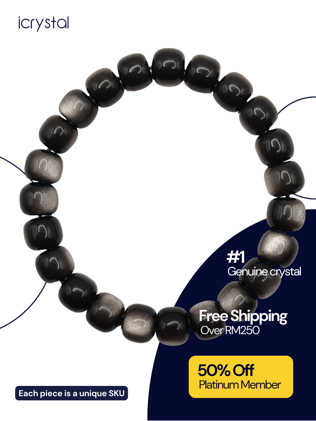 High Grade Silver Obsidian Drum Shape Bracelet
