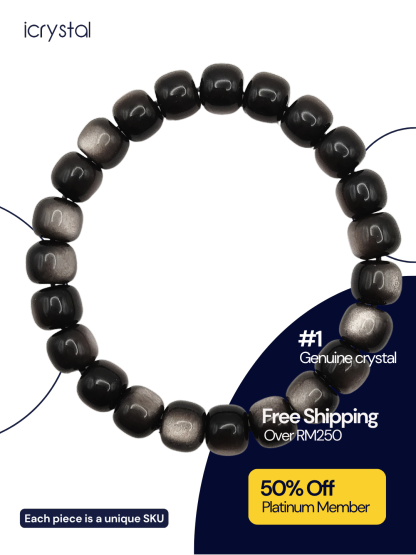 High Grade Silver Obsidian Drum Shape Bracelet