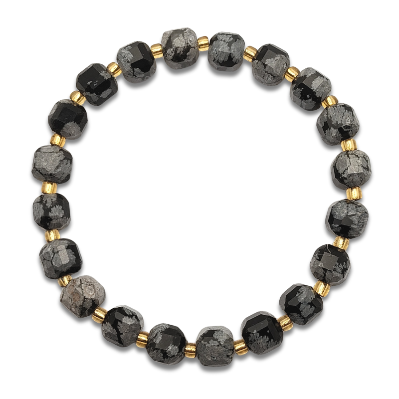 Snow Flake Obsidian Cube Bracelet