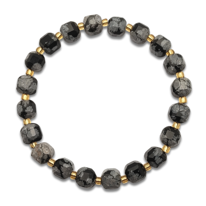 Snow Flake Obsidian Cube Bracelet