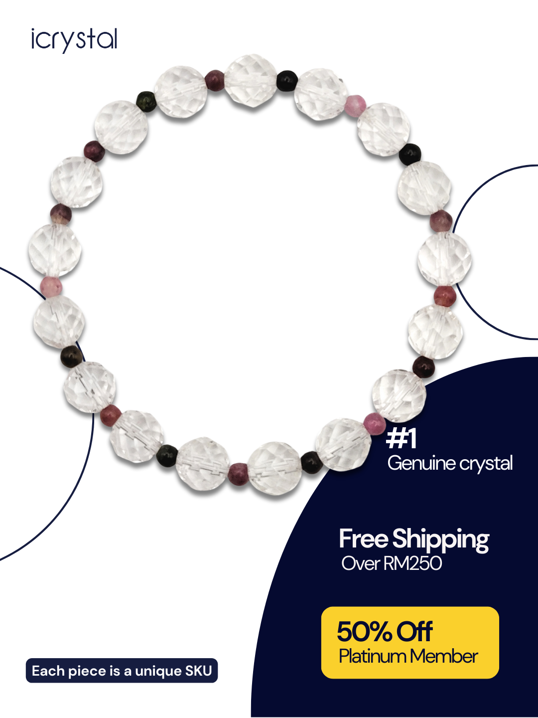 Clear Quartz With Colour Tourmaline Design Bracelet