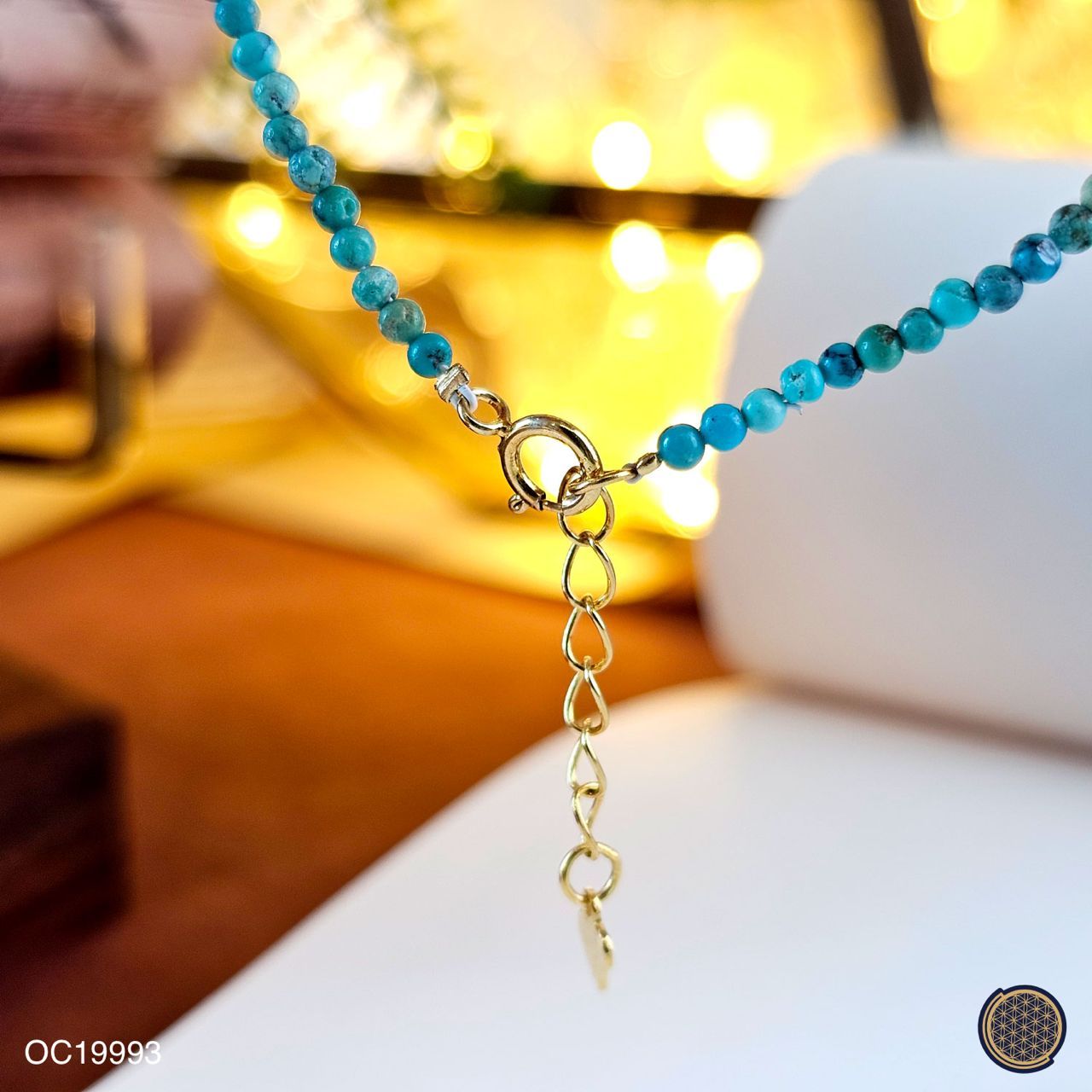 Turquoise with Beeswax Amber Design Necklace with Hook