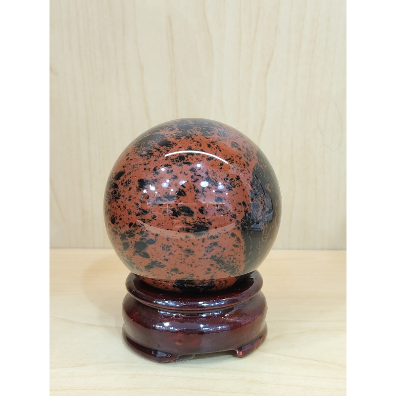 Mahogany Obsidian Ball with Wood Stand