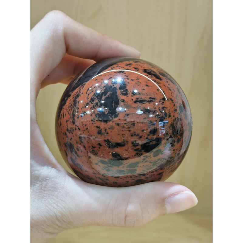 Mahogany Obsidian Ball with Wood Stand