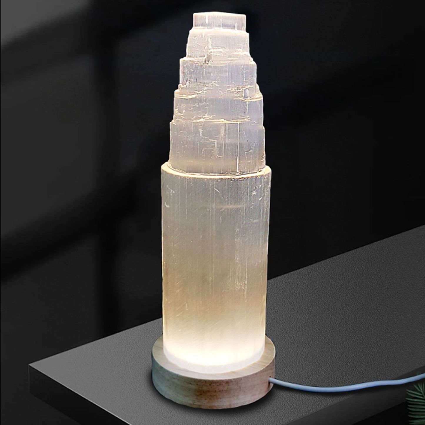 Morocco Selenite Bullet Lamp with Led Stand