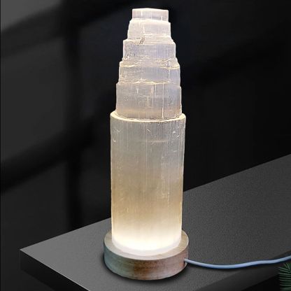 Morocco Selenite Bullet Lamp with Led Stand