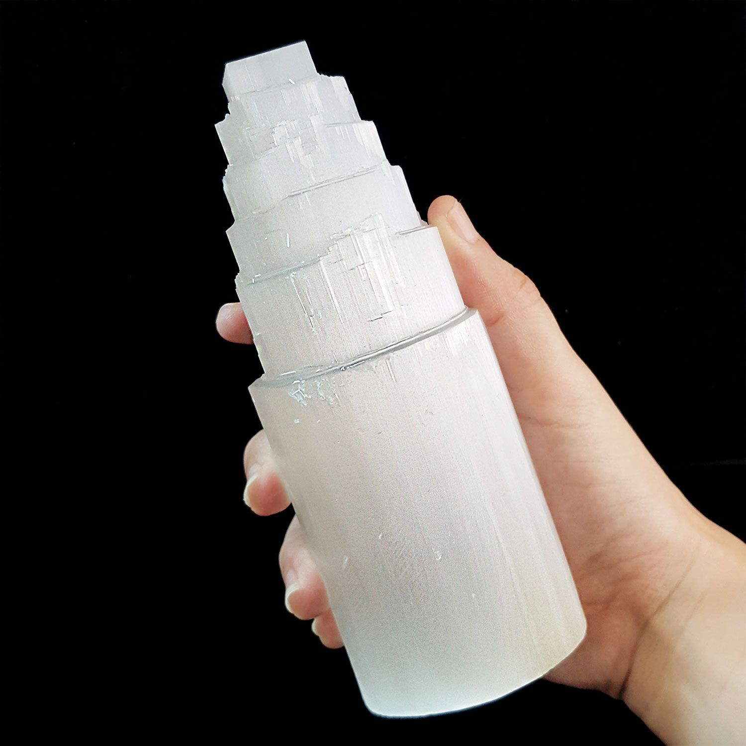 Morocco Selenite Bullet Lamp with Led Stand