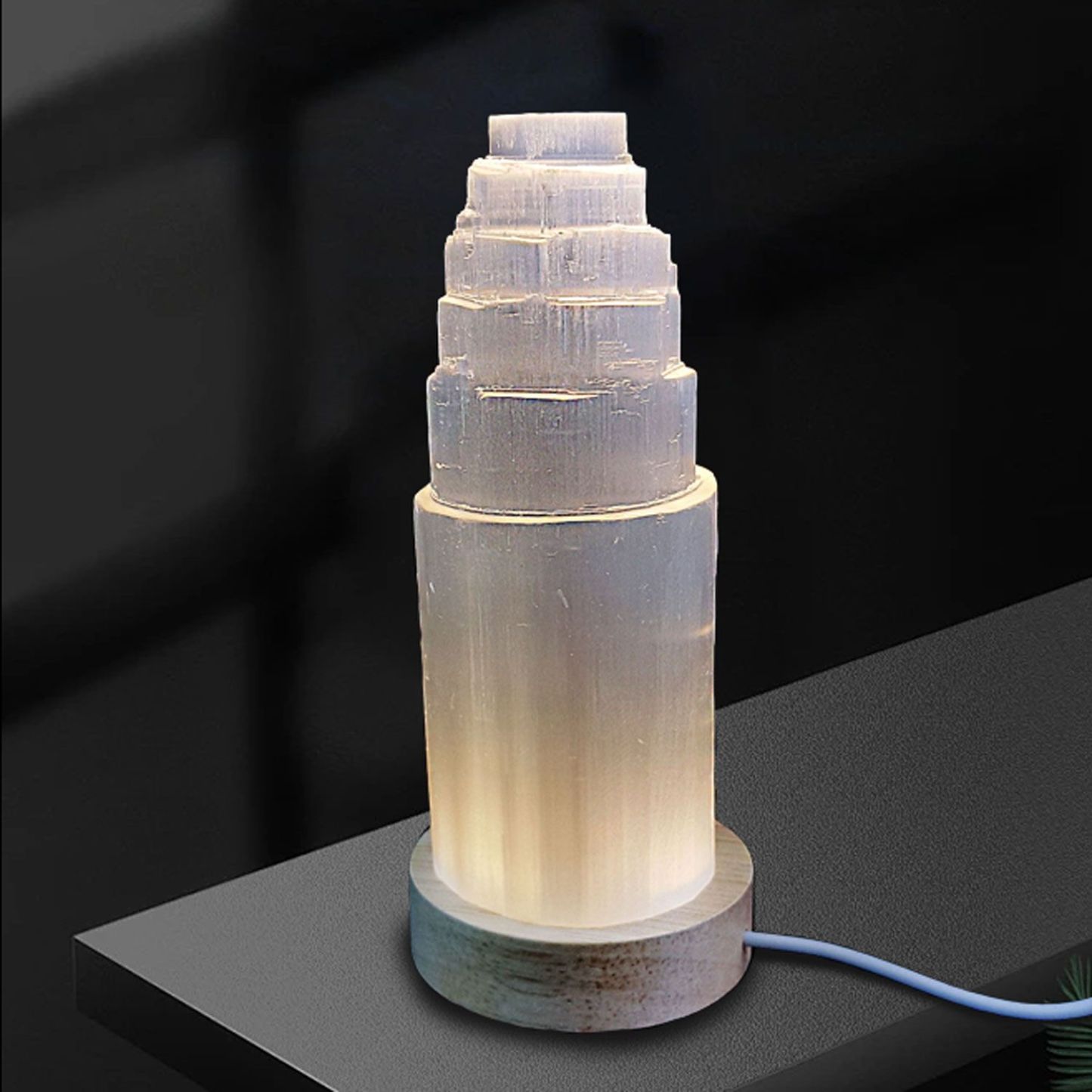 Morocco Selenite Bullet Lamp with Led Stand