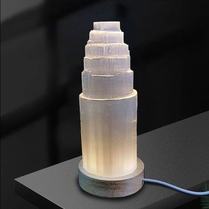 Morocco Selenite Bullet Lamp with Led Stand