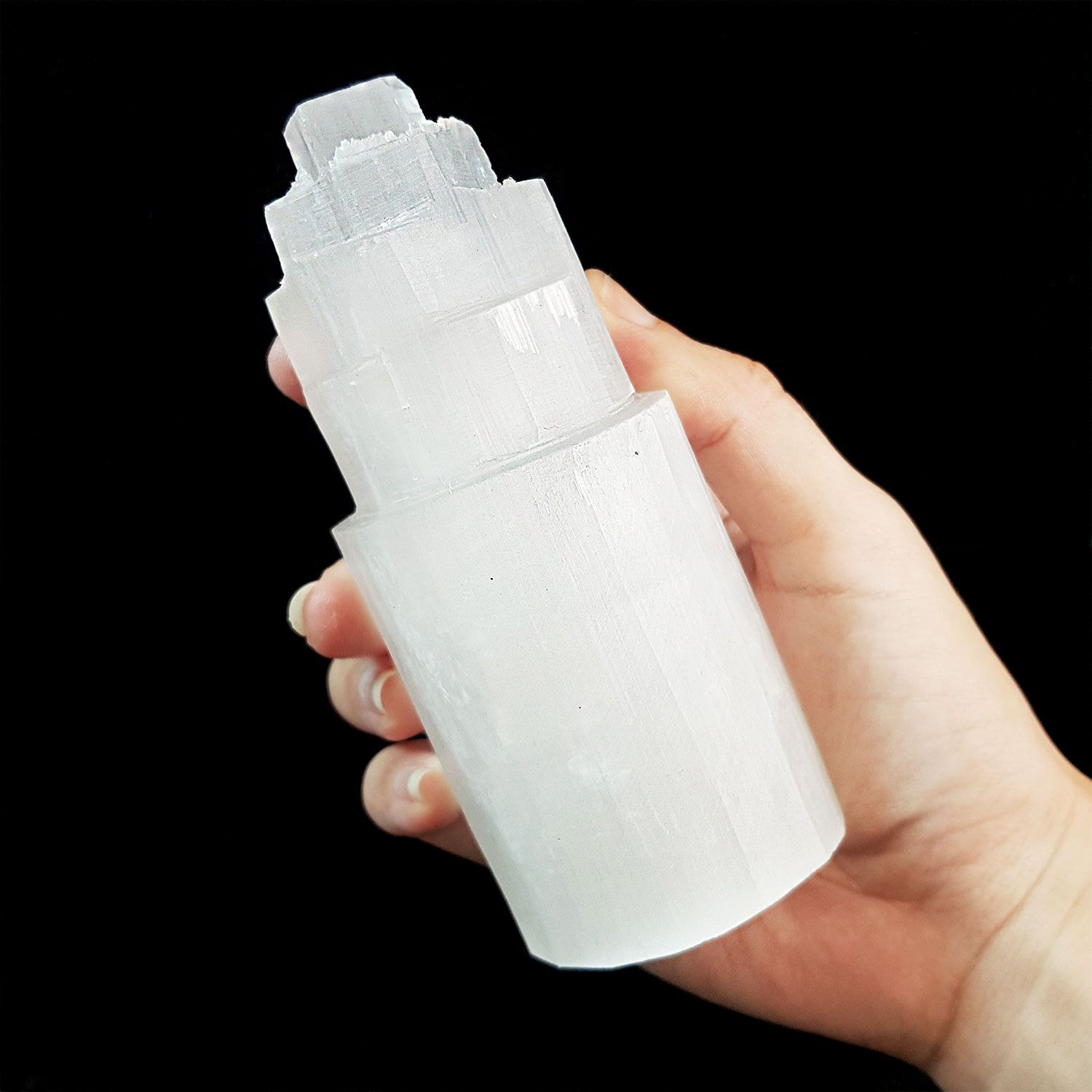 Morocco Selenite Bullet Lamp with Led Stand