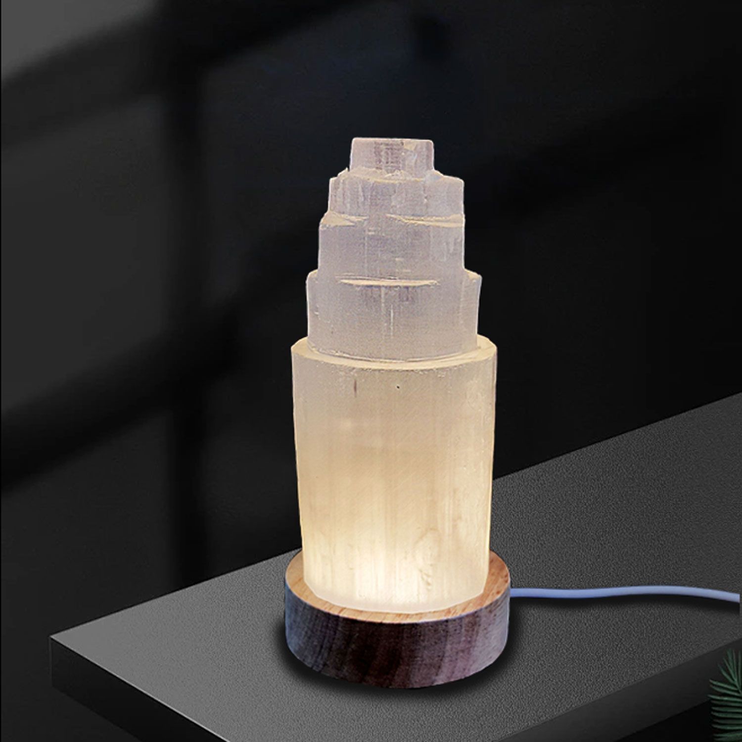 Morocco Selenite Bullet Lamp with Led Stand