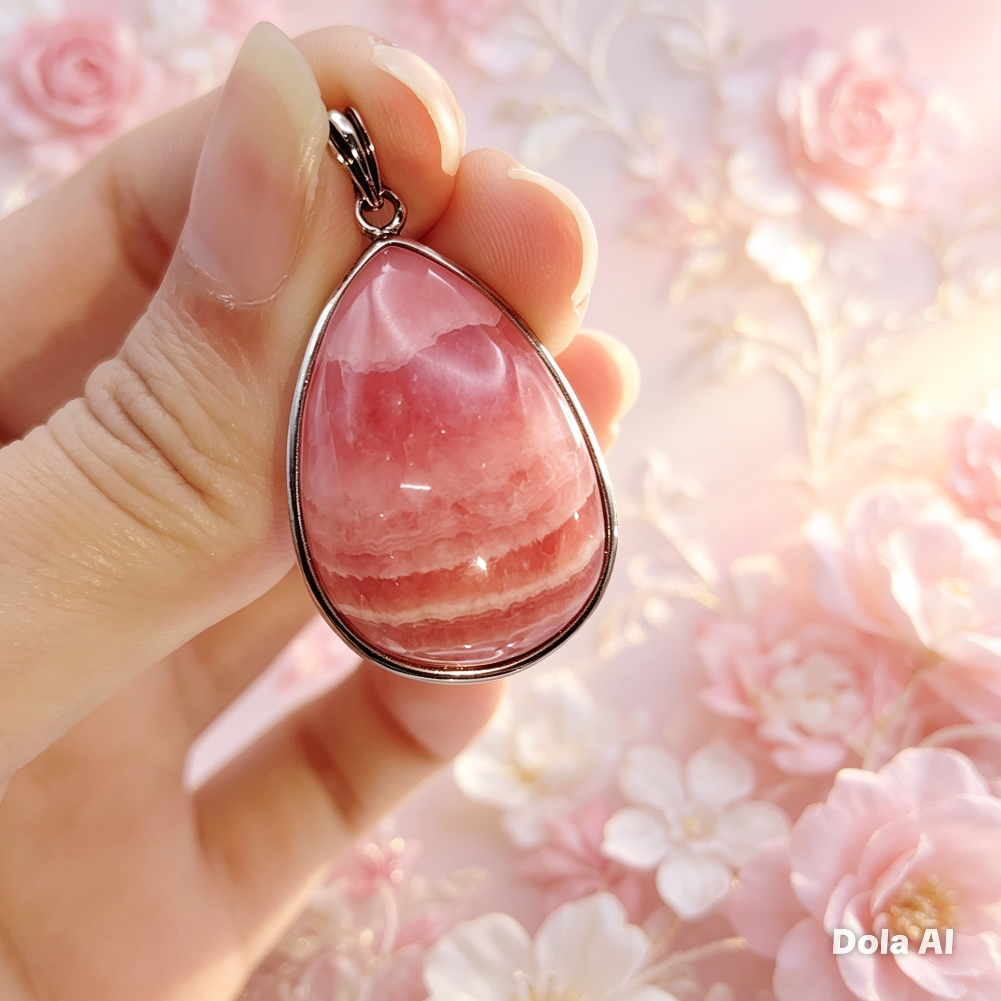 High Grade Rhodochrosite Water Drop Pendant
