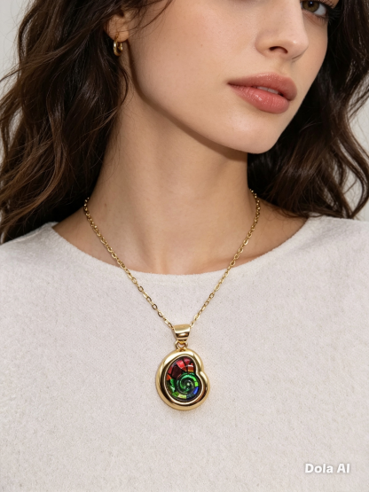Canada Ammolite Shell Shape Stitching Pendant - Gold