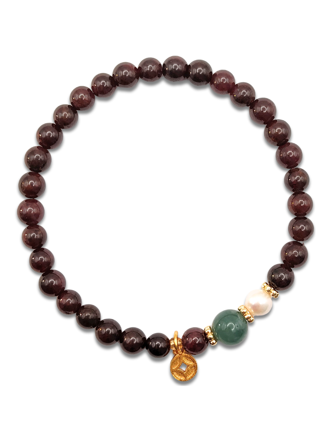Red Garnet with Guatemalan Jade and Money Design Bracelet