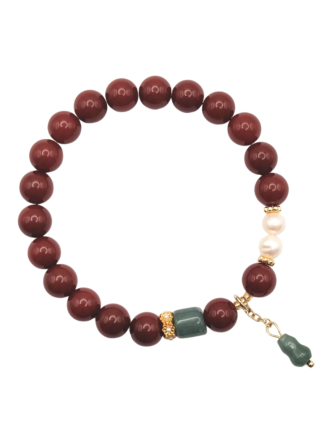 Nan Hong Agate with Guatemalan Jade Design Bracelet