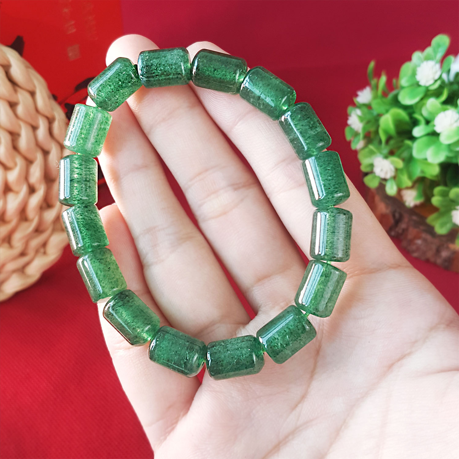 22 Jun - Green Strawberry Barrel Shape Bracelet