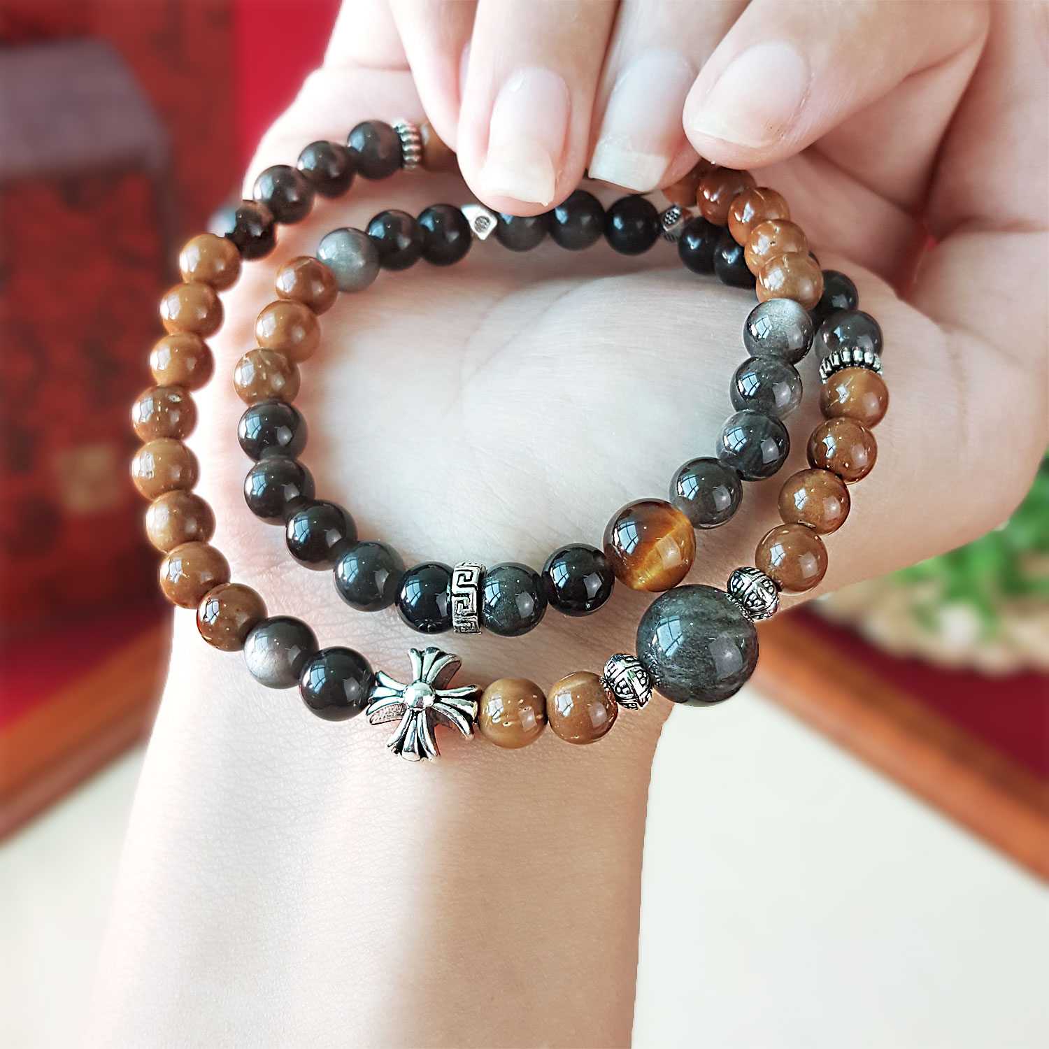 23 Jun - Silver Obsidian Cook Design Bracelet