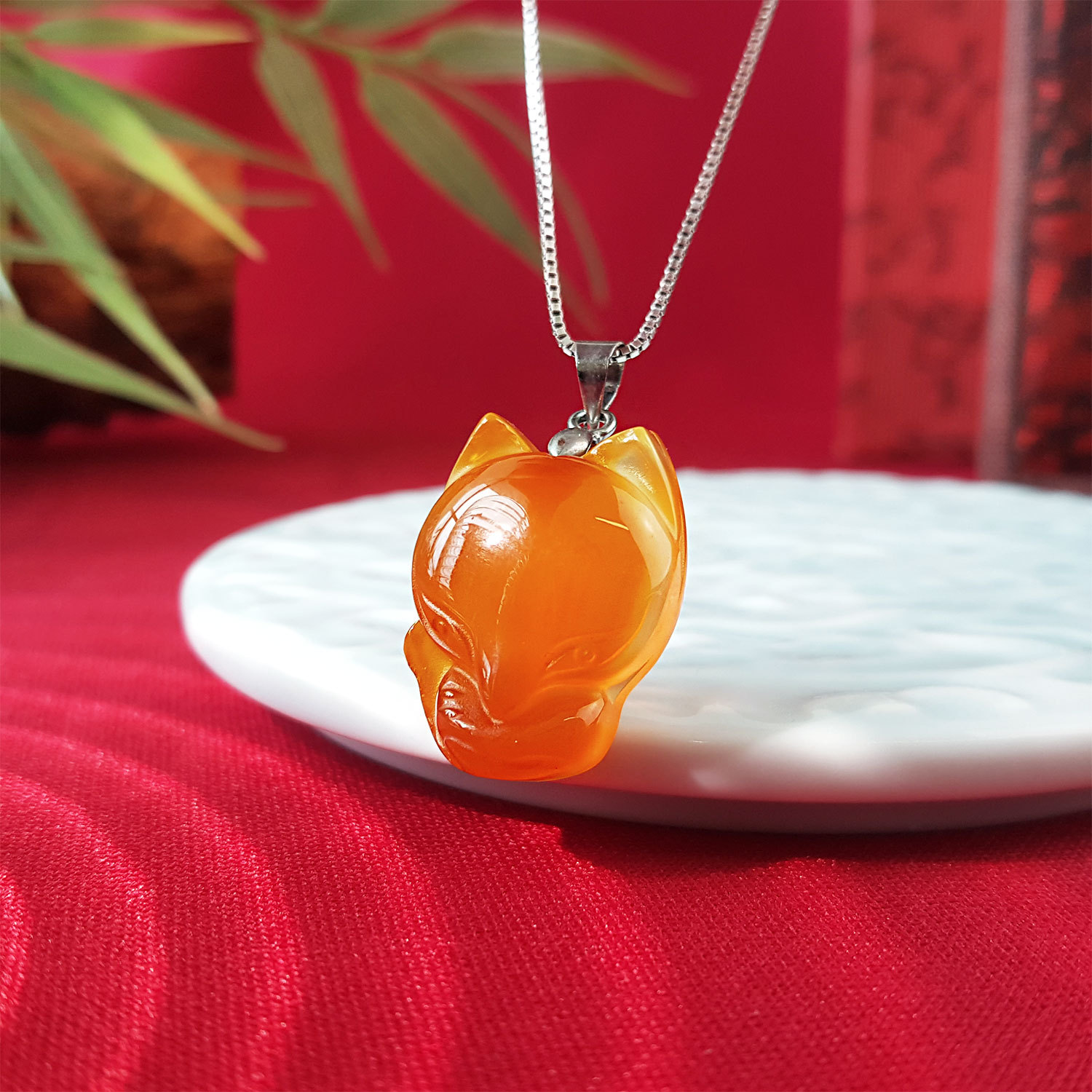 6 July - Orange Carnelian Big Head Fox Pendant