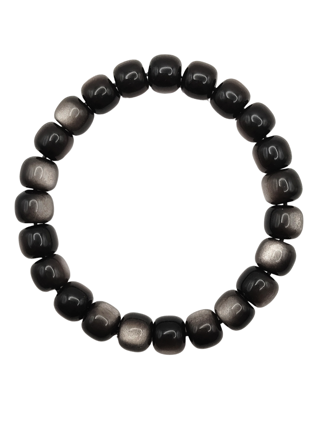 High Grade Silver Obsidian Drum Shape Bracelet