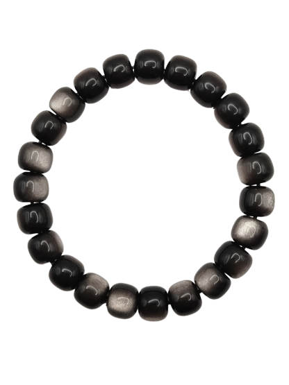 High Grade Silver Obsidian Drum Shape Bracelet