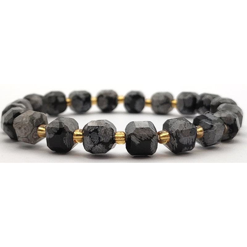 Snow Flake Obsidian Cube Bracelet