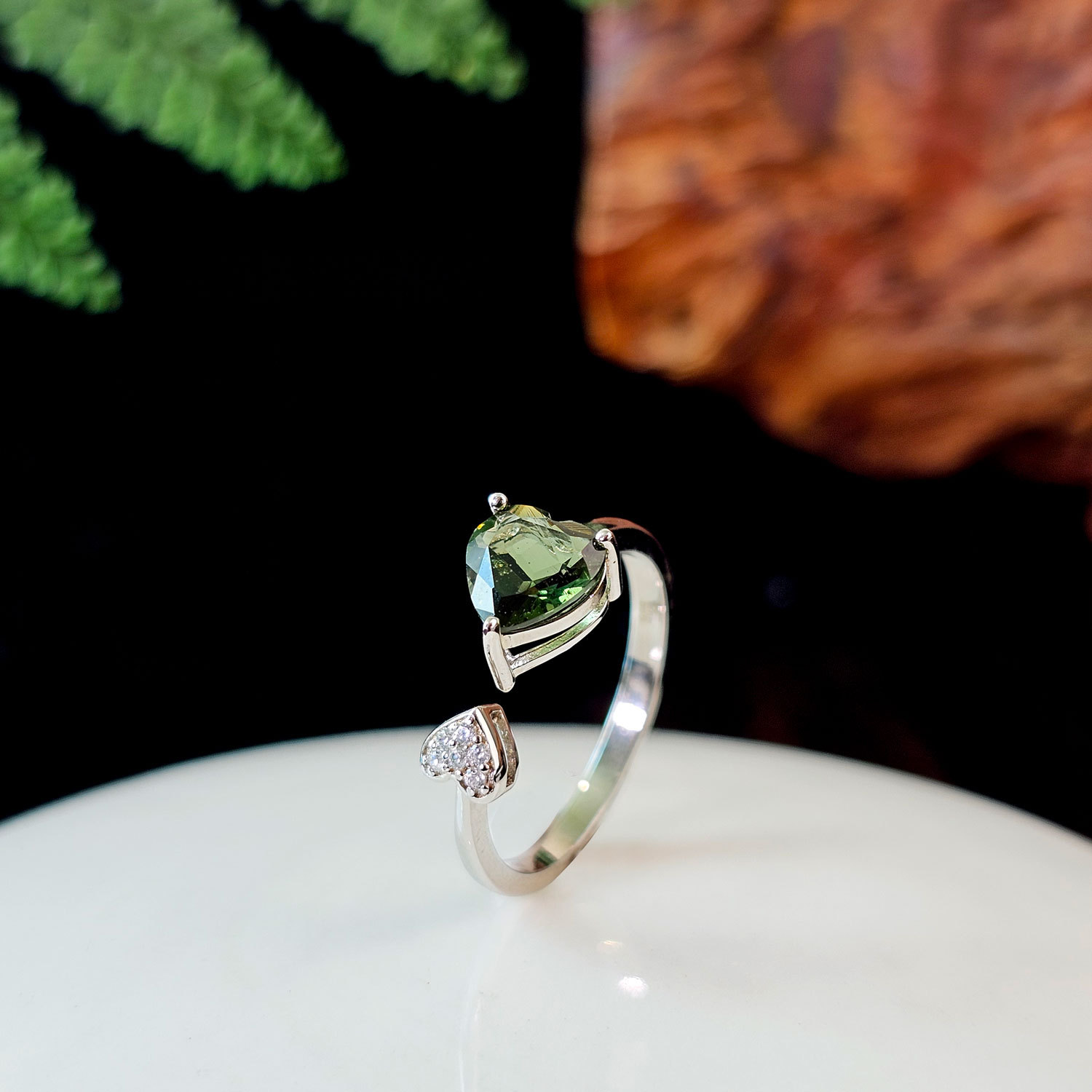 Moldavite Love Shape Ring