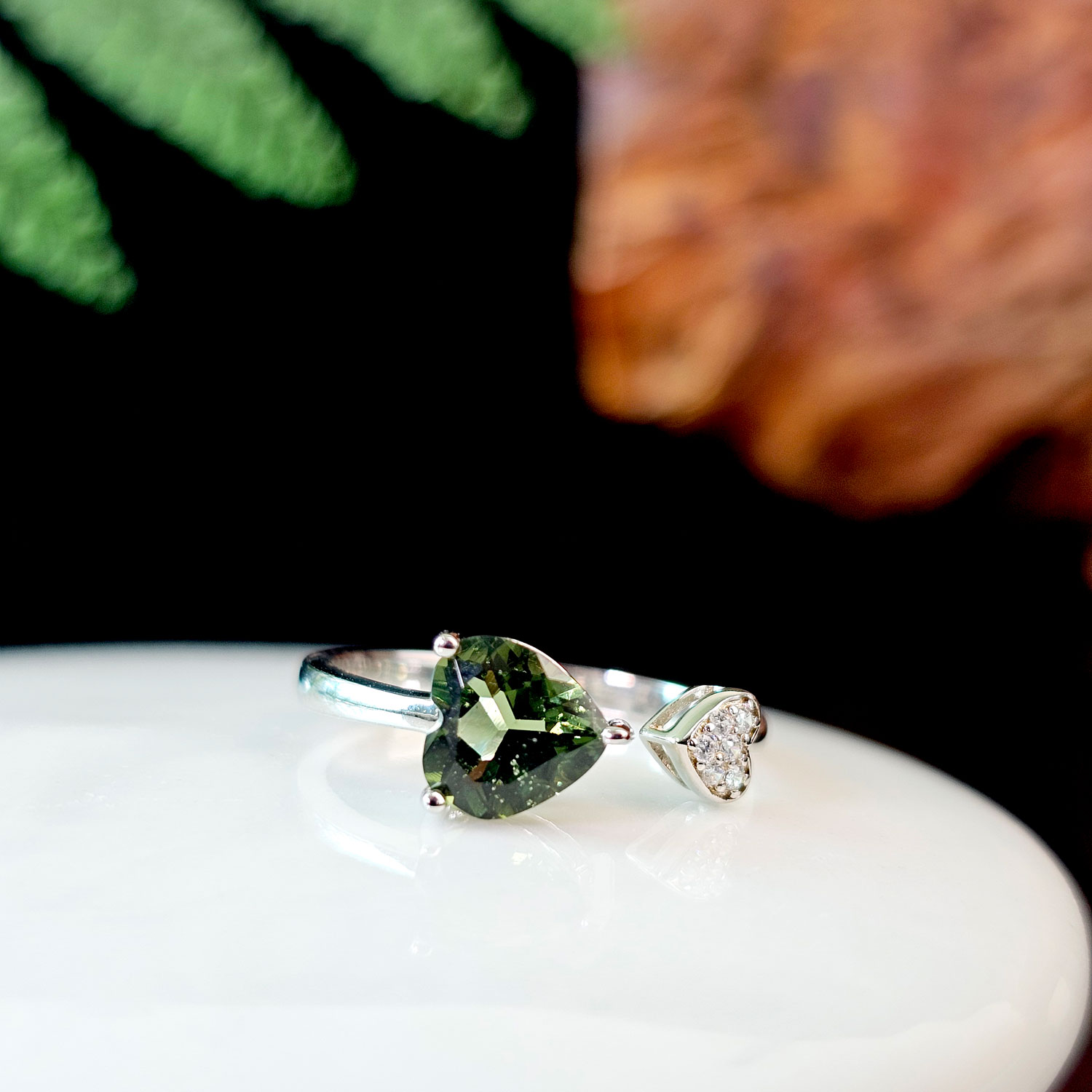 Moldavite Love Shape Ring