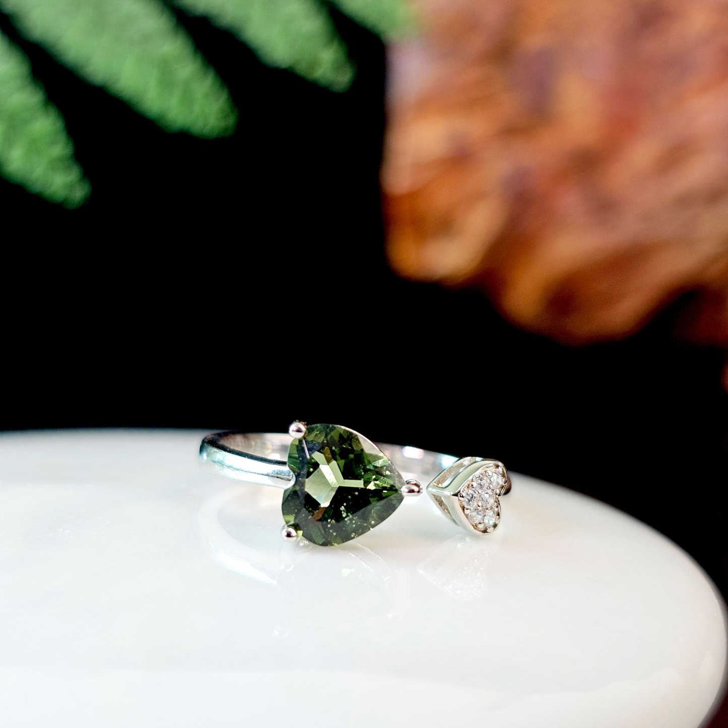 Moldavite Love Shape Ring