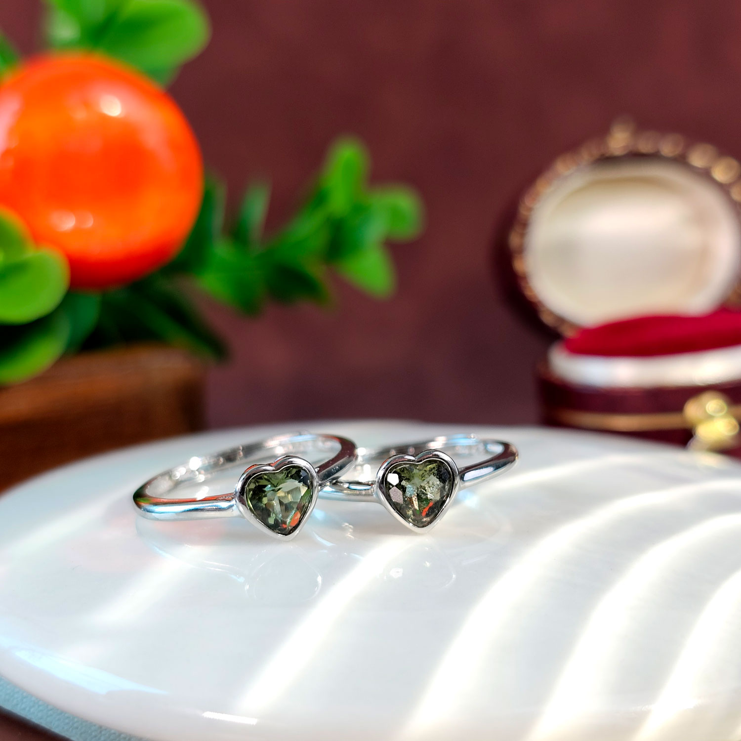 Moldavite Love Shape Ring
